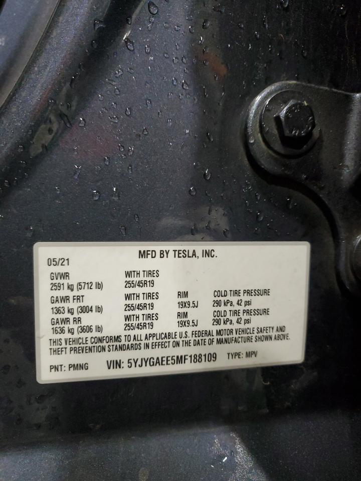 2021 Tesla Model Y VIN: 5YJYGAEE5MF188109 Lot: 85914925