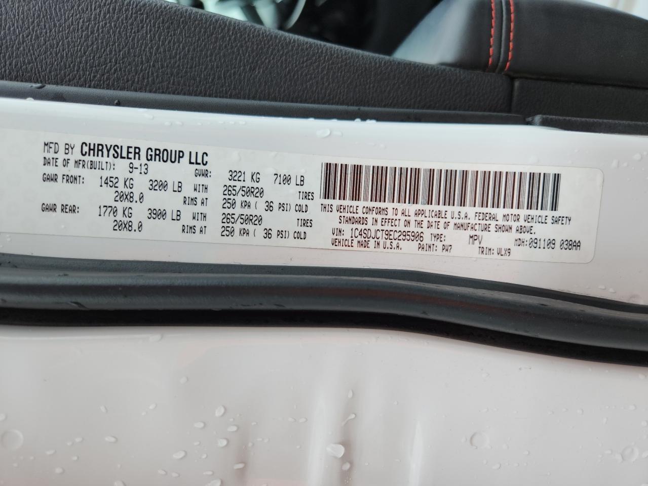 2014 Dodge Durango R/T VIN: 1C4SDJCT9EC295906 Lot: 84906395