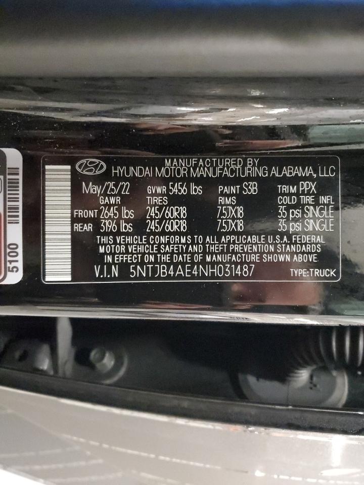 2022 Hyundai Santa Cruz Sel VIN: 5NTJB4AE4NH031487 Lot: 89504035