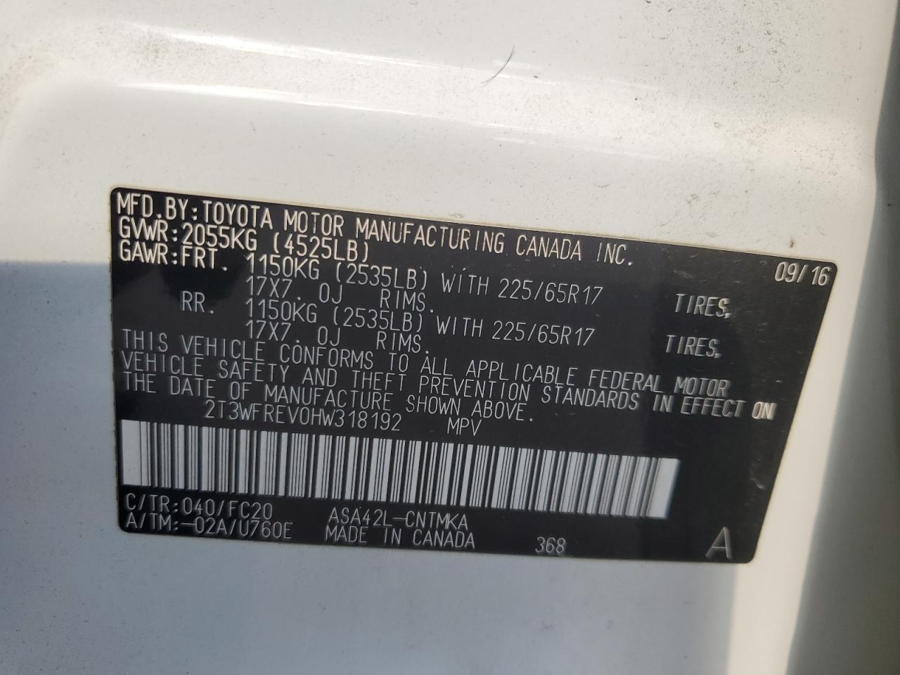 2017 Toyota Rav4 Xle VIN: 2T3WFREV0HW318192 Lot: 87416525