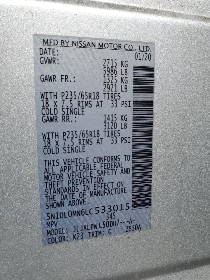 2020 Infiniti Qx60 Luxe VIN: 5N1DL0MN6LC533015 Lot: 85326315