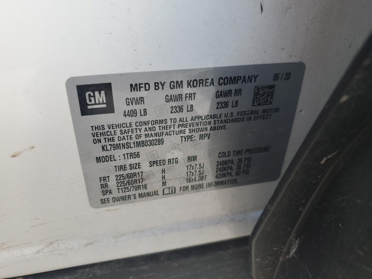 2021 Chevrolet Trailblazer Ls VIN: KL79MNSL1MB030289 Lot: 84947705