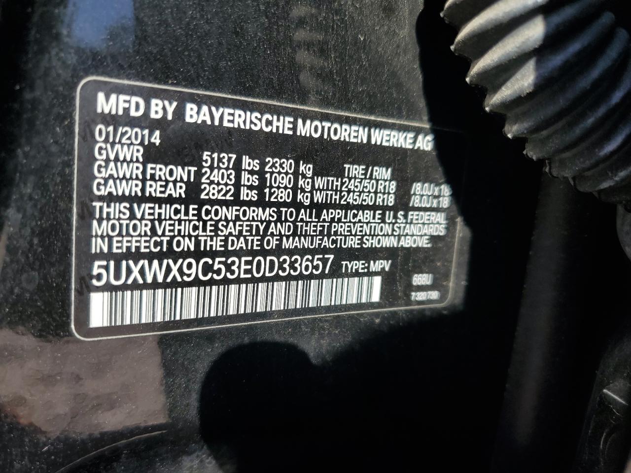 2014 BMW X3 xDrive28I VIN: 5UXWX9C53E0D33657 Lot: 84710045