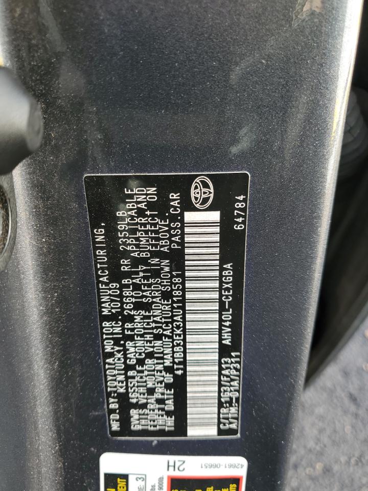 2010 Toyota Camry Hybrid VIN: 4T1BB3EK3AU118581 Lot: 86598935