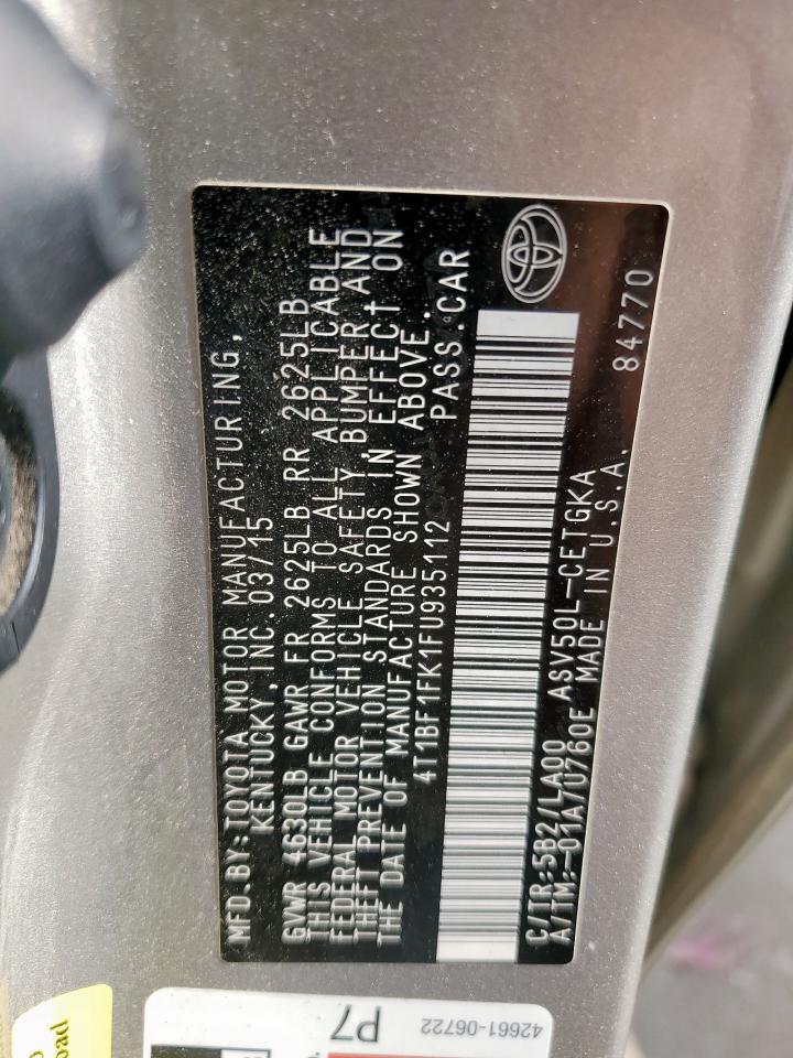 2015 Toyota Camry Le VIN: 4T1BF1FK1FU935112 Lot: 81976225