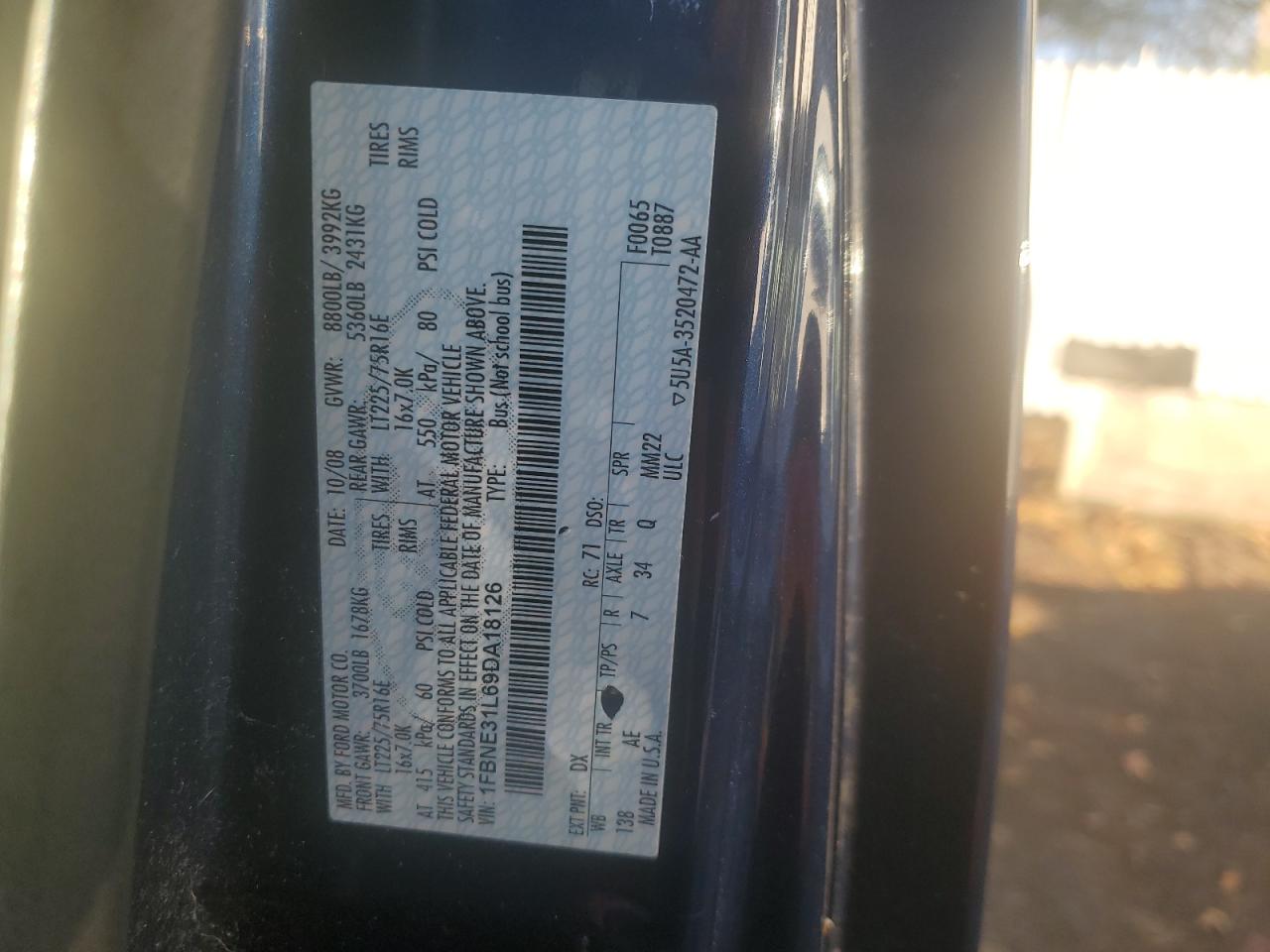 2009 Ford Econoline E350 Super Duty Wagon VIN: 1FBNE31L69DA18126 Lot: 89825095