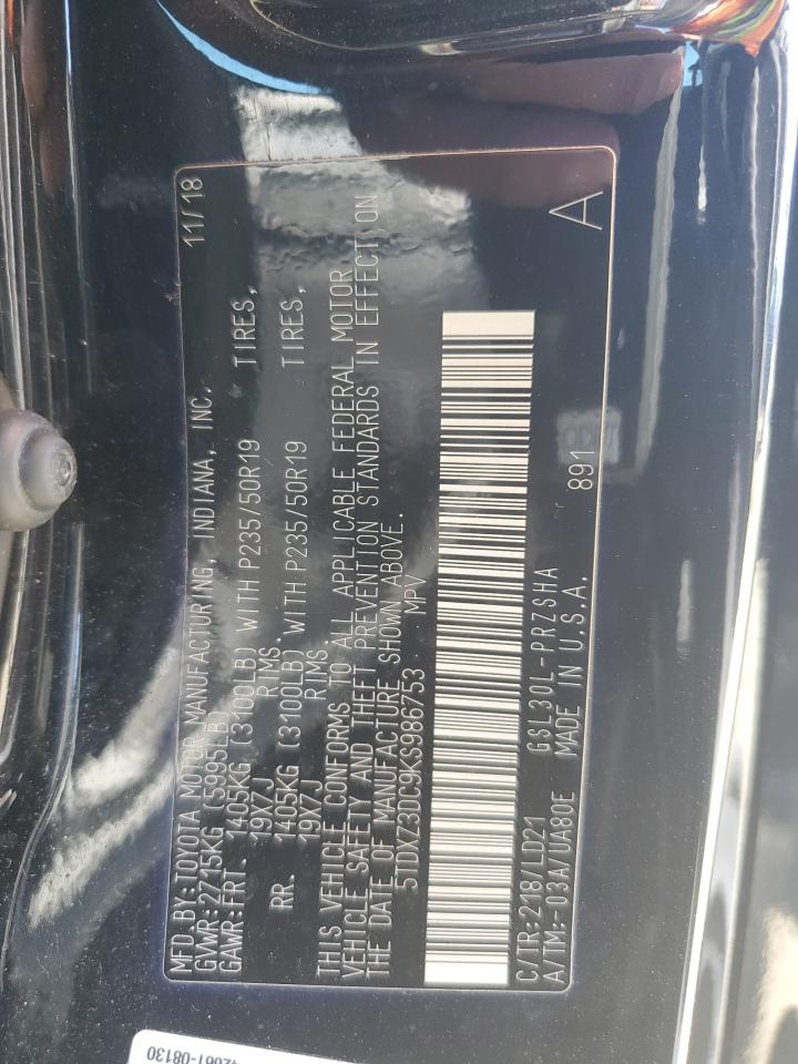 2019 Toyota Sienna Se VIN: 5TDXZ3DC9KS986753 Lot: 86102105