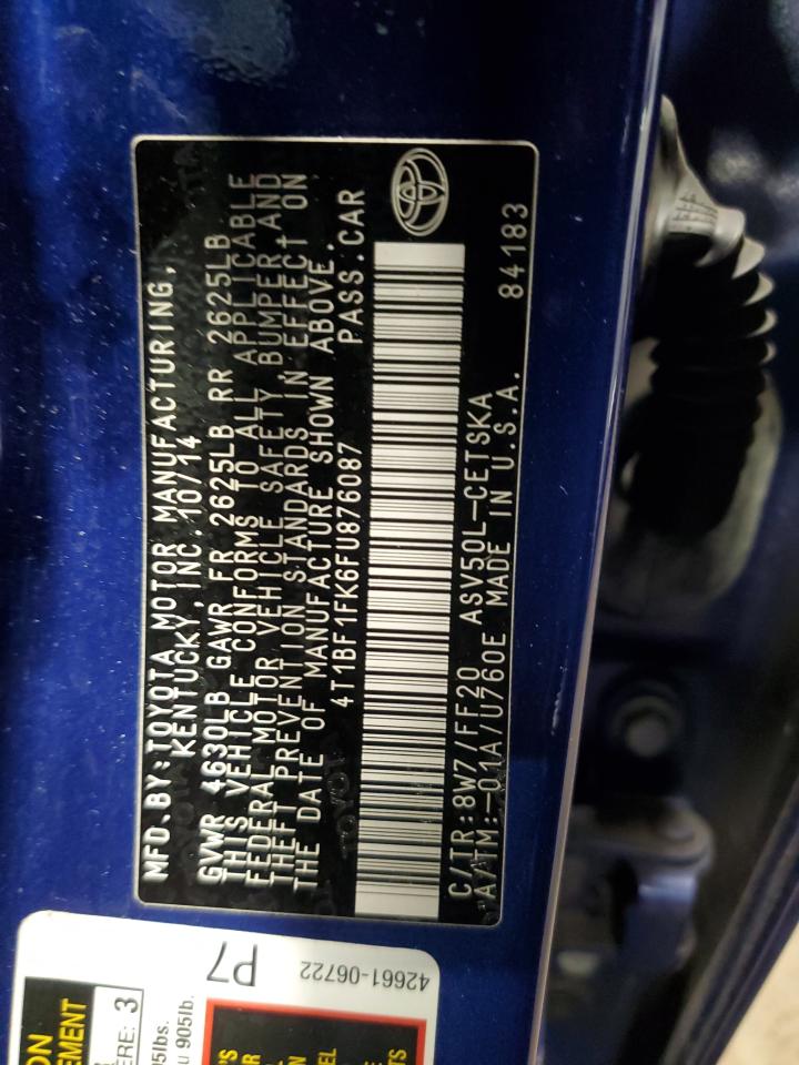 2015 Toyota Camry Le VIN: 4T1BF1FK6FU876087 Lot: 85356565