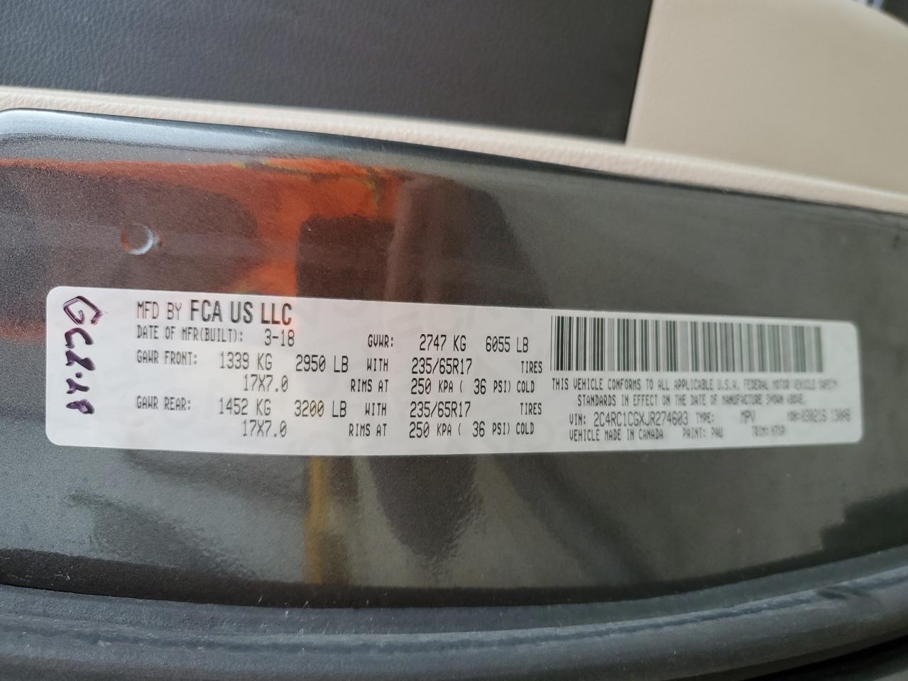 2018 Chrysler Pacifica Lx VIN: 2C4RC1CGXJR274603 Lot: 90099125