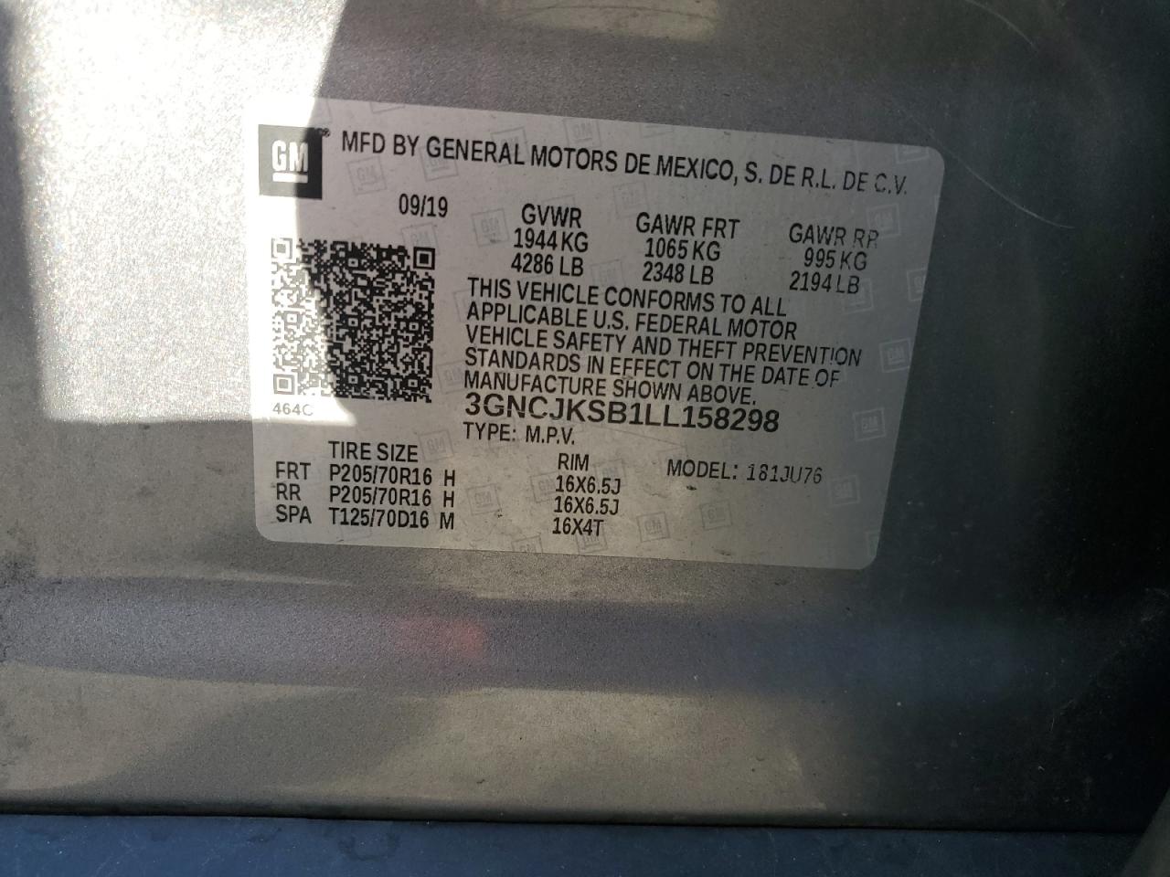 2020 Chevrolet Trax Ls VIN: 3GNCJKSB1LL158298 Lot: 86163115