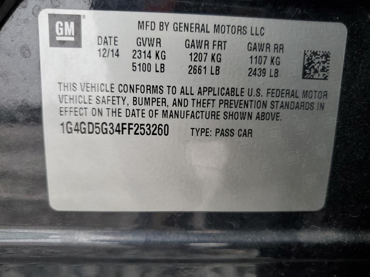 2015 Buick Lacrosse Premium VIN: 1G4GD5G34FF253260 Lot: 89846855