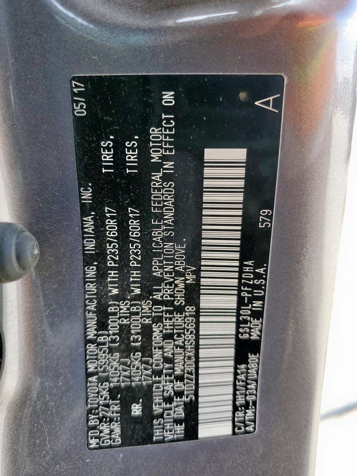 2017 Toyota Sienna VIN: 5TDZZ3DCXHS856918 Lot: 82351055