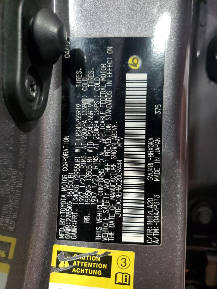 2012 Toyota Highlander Hybrid Limited VIN: JTEDC3EH6C2009444 Lot: 86607455