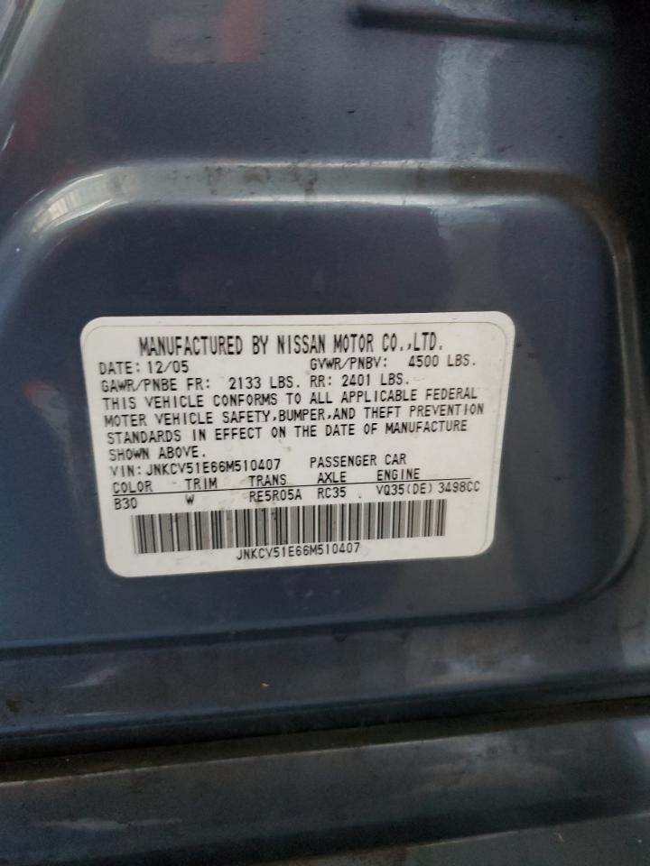2006 Infiniti G35 VIN: JNKCV51E66M510407 Lot: 85375935