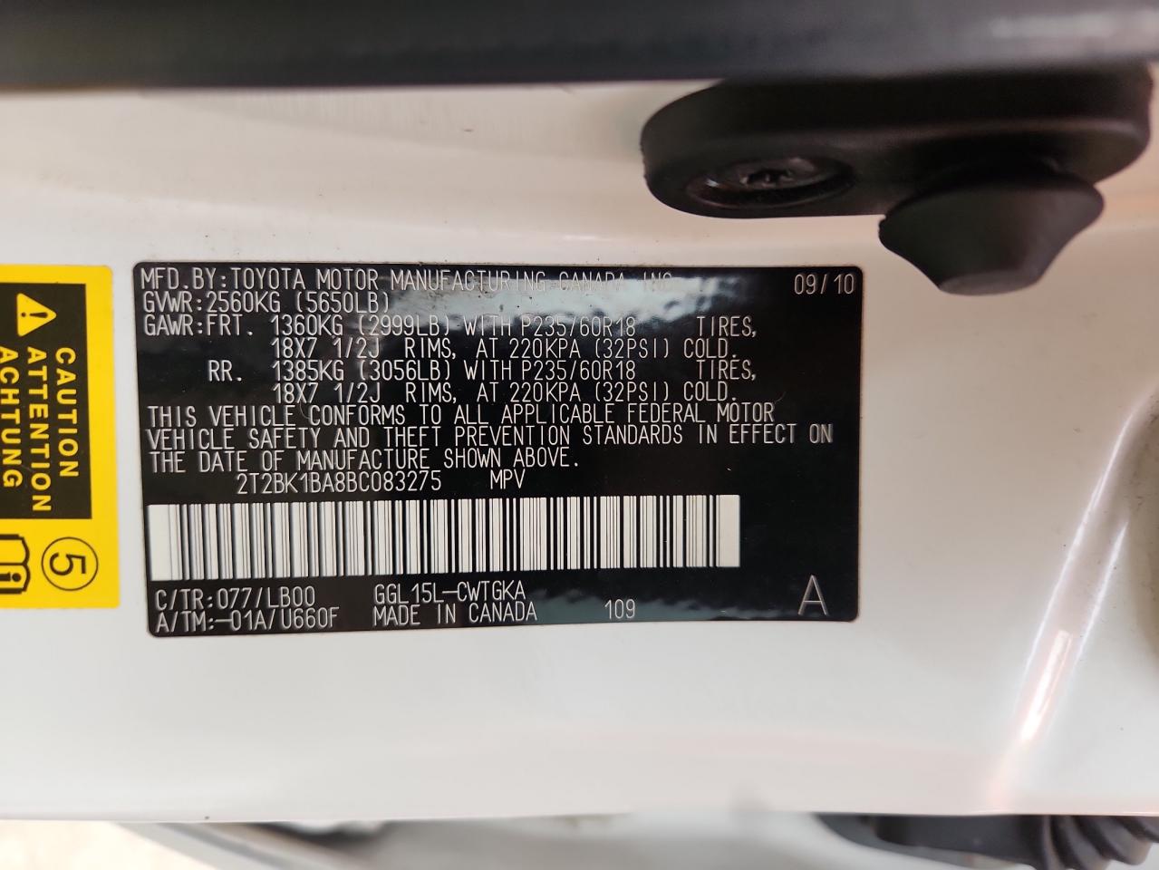 2011 Lexus Rx 350 VIN: 2T2BK1BA8BC083275 Lot: 85779425