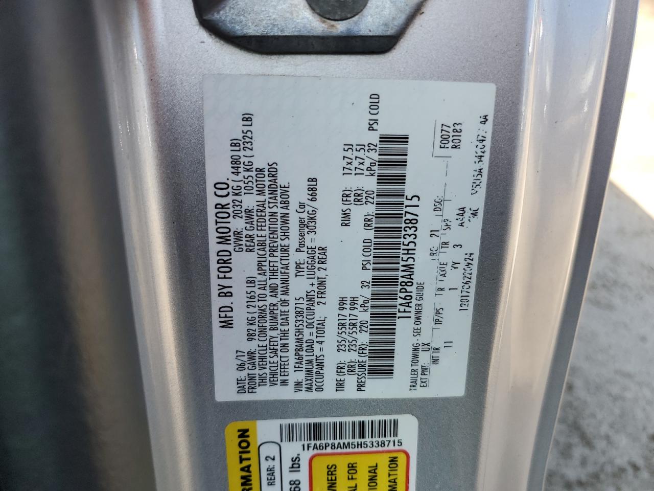 2017 Ford Mustang VIN: 1FA6P8AM5H5338715 Lot: 84887045