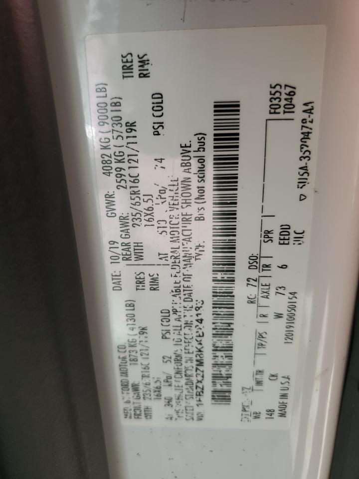 2019 Ford Transit T-350 VIN: 1FBZX2ZM8KKB84183 Lot: 84544105