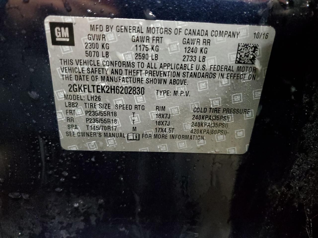 2017 GMC Terrain Sle VIN: 2GKFLTEK2H6202830 Lot: 90131555