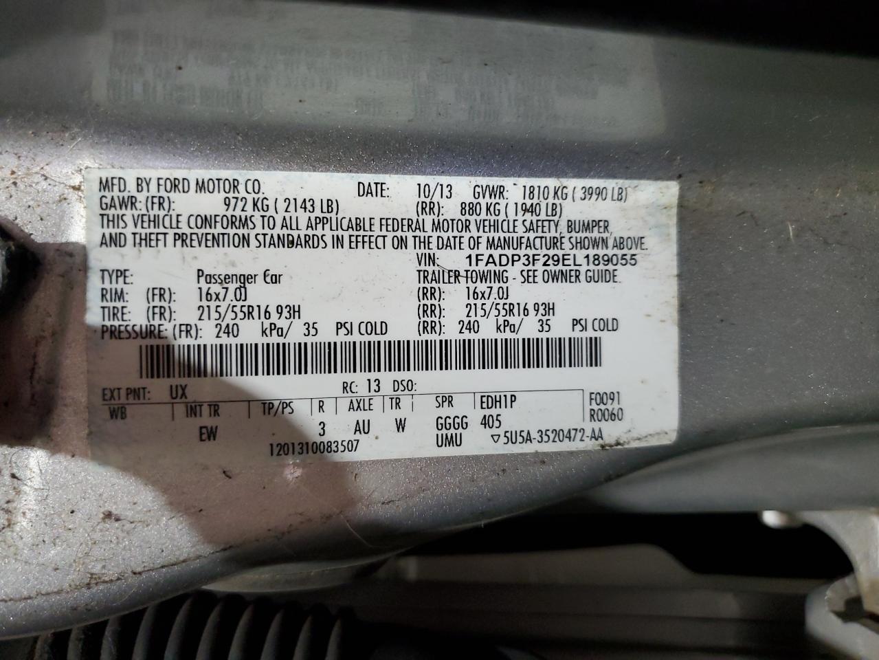 2014 Ford Focus Se VIN: 1FADP3F29EL189055 Lot: 86407485