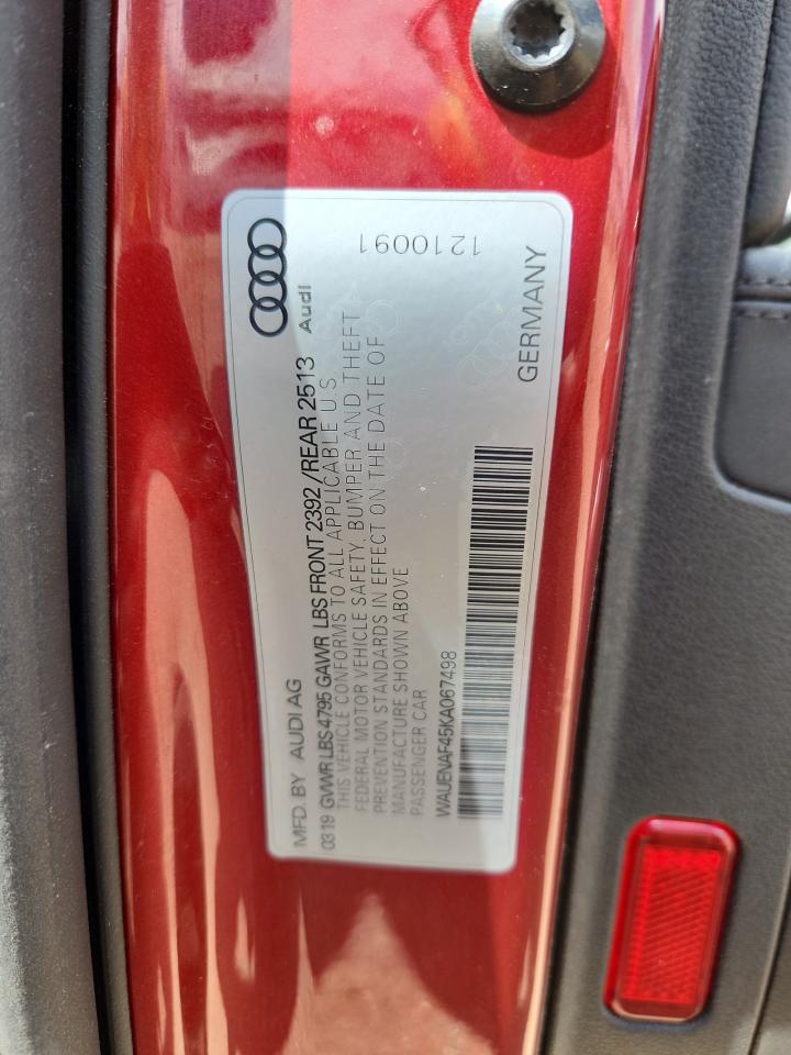 2019 Audi A4 Premium Plus VIN: WAUENAF45KA067498 Lot: 85877355