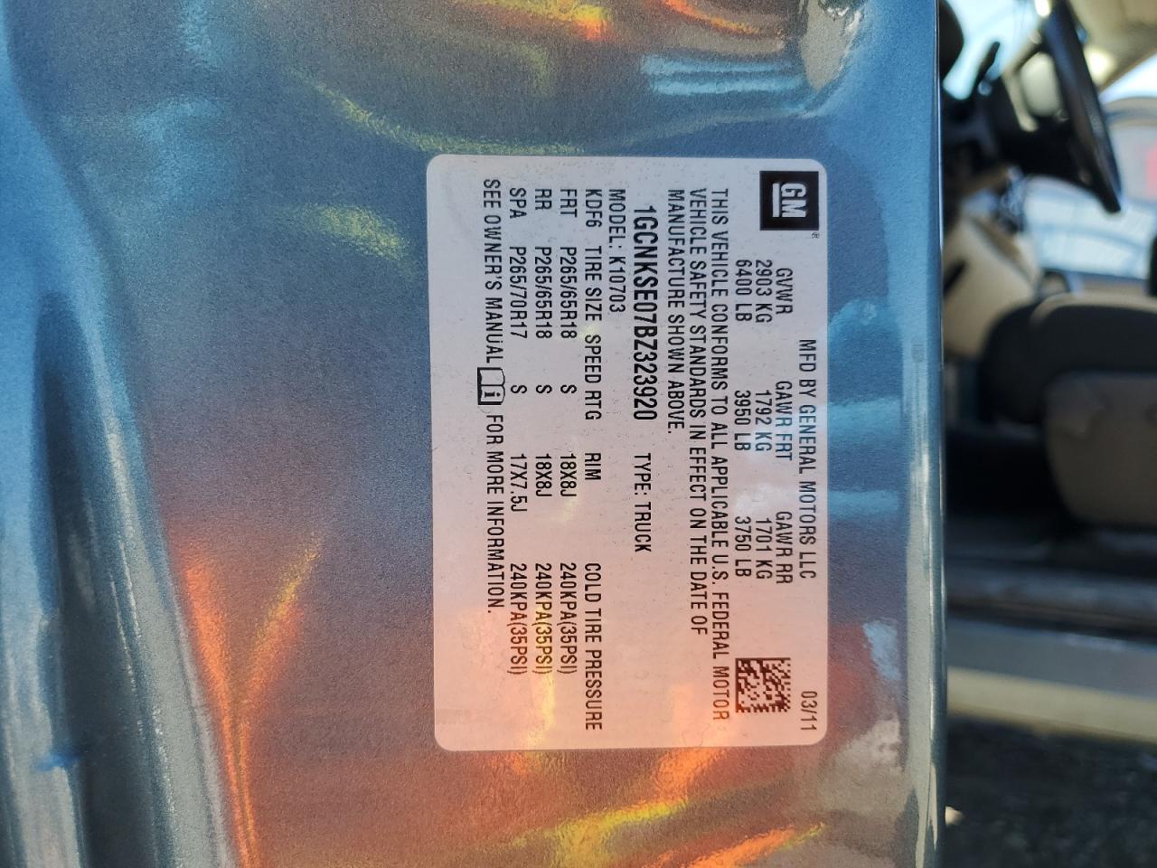 2011 Chevrolet Silverado K1500 Lt VIN: 1GCNKSE07BZ323920 Lot: 84801995