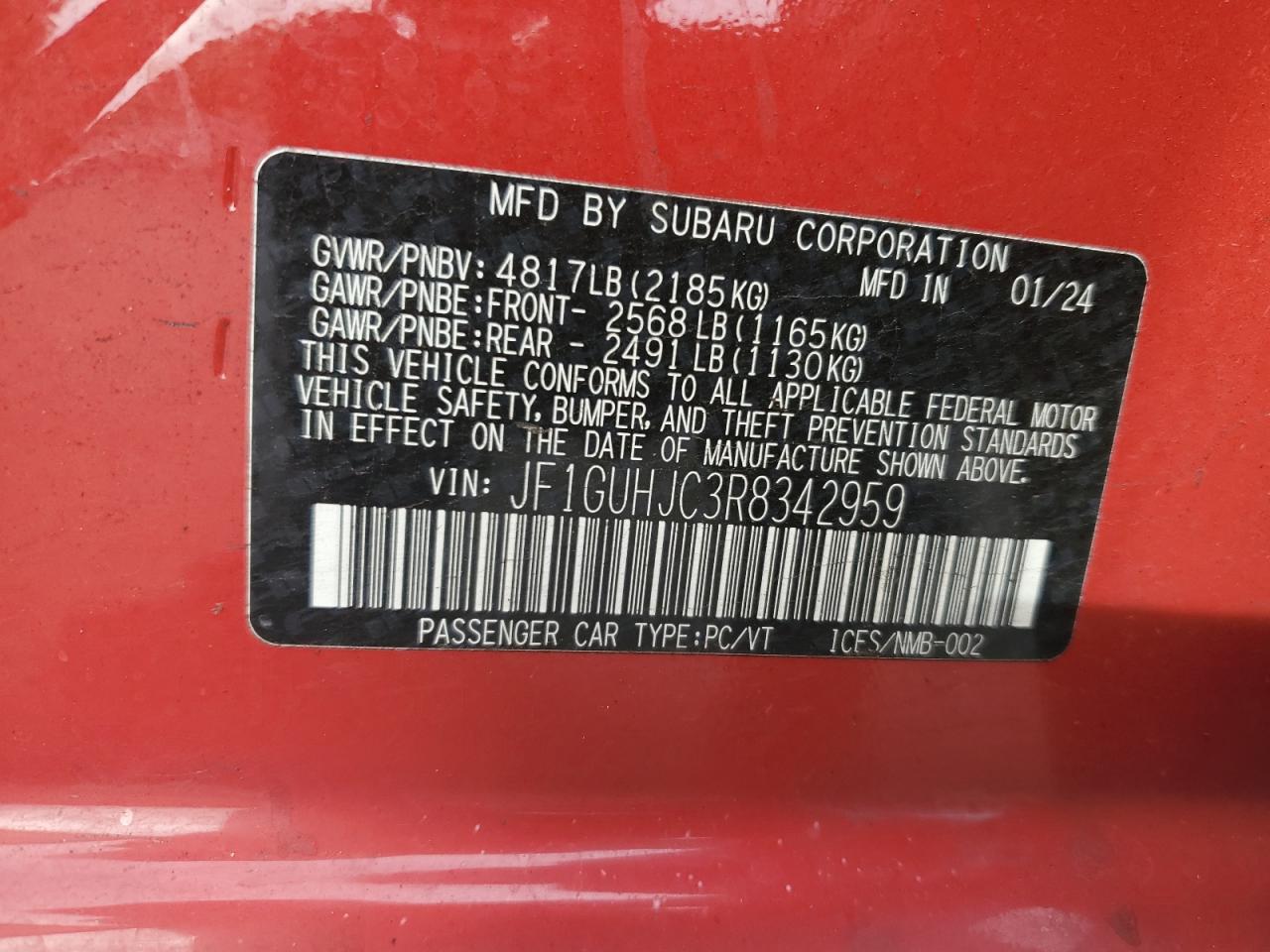 2024 Subaru Impreza Rs VIN: JF1GUHJC3R8342959 Lot: 85592475