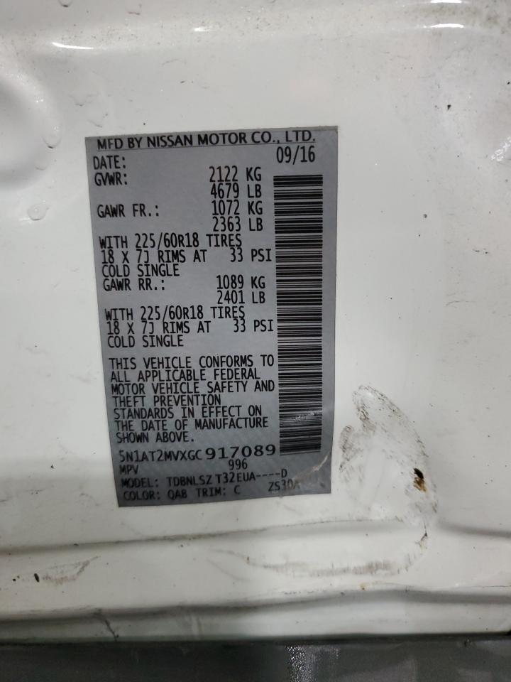 2016 Nissan Rogue S VIN: 5N1AT2MVXGC917089 Lot: 86521135