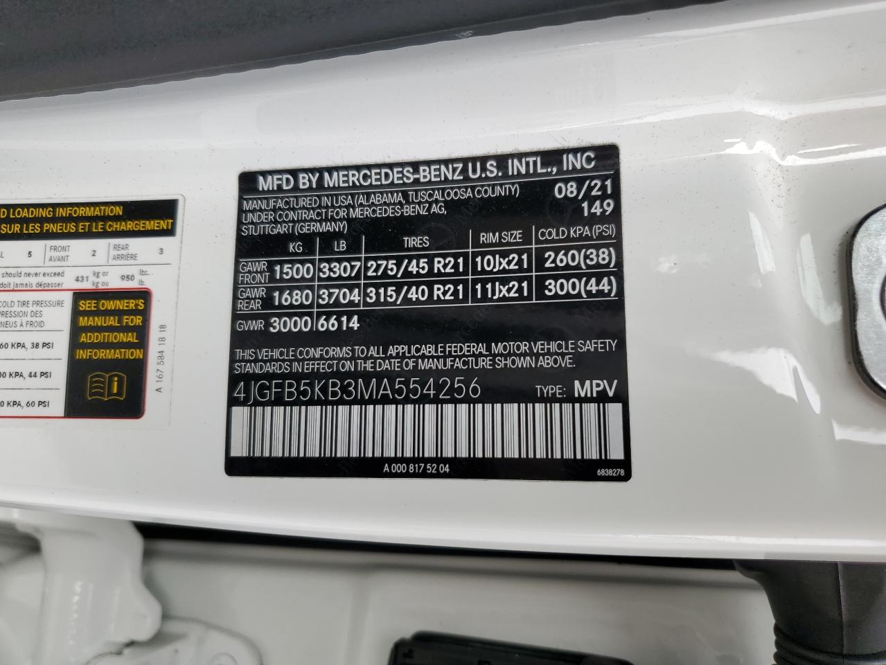 2021 Mercedes-Benz Gle 450 4Matic VIN: 4JGFB5KB3MA554256 Lot: 85133985