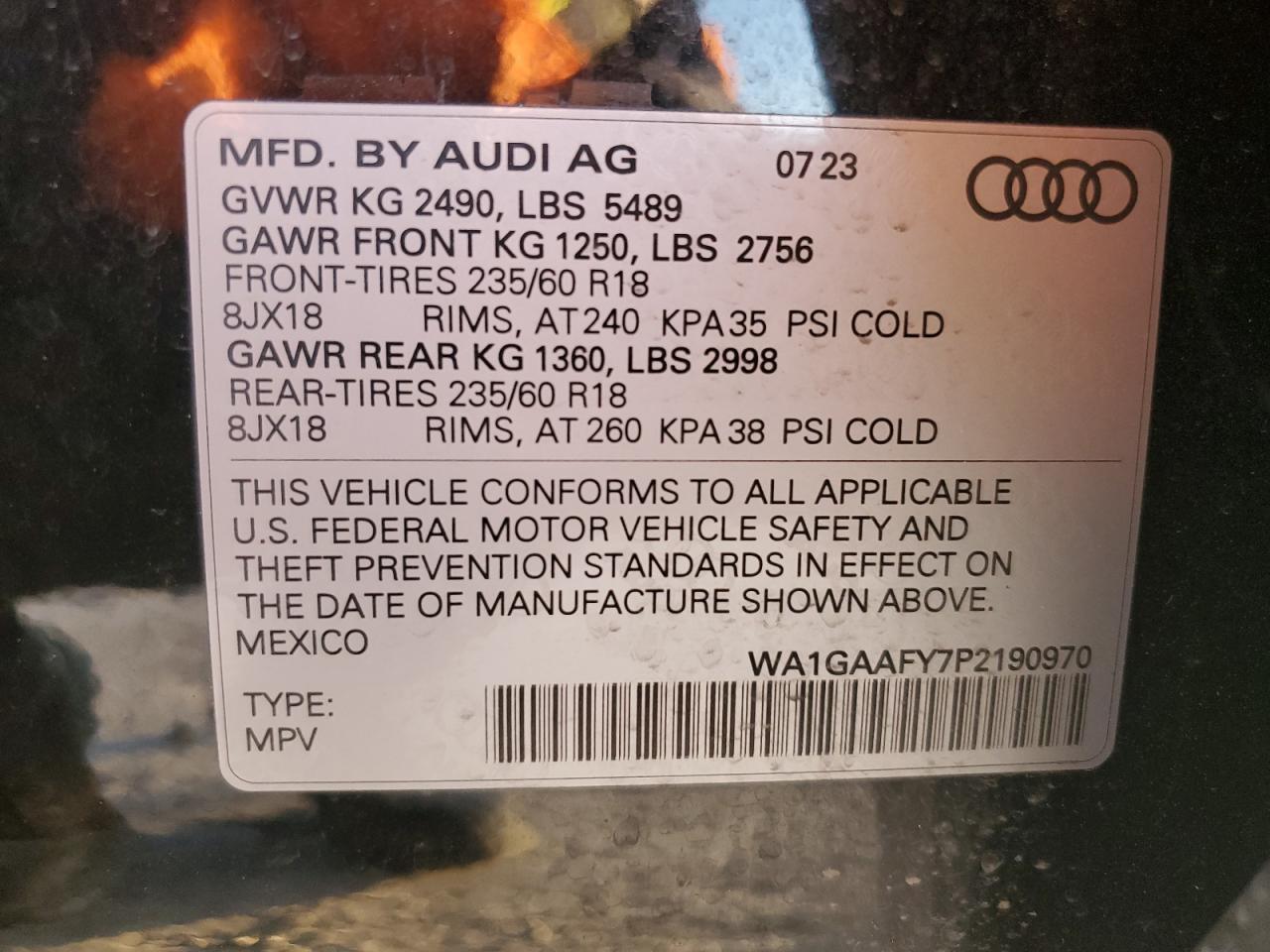 2023 Audi Q5 Premium 45 VIN: WA1GAAFY7P2190970 Lot: 90684885