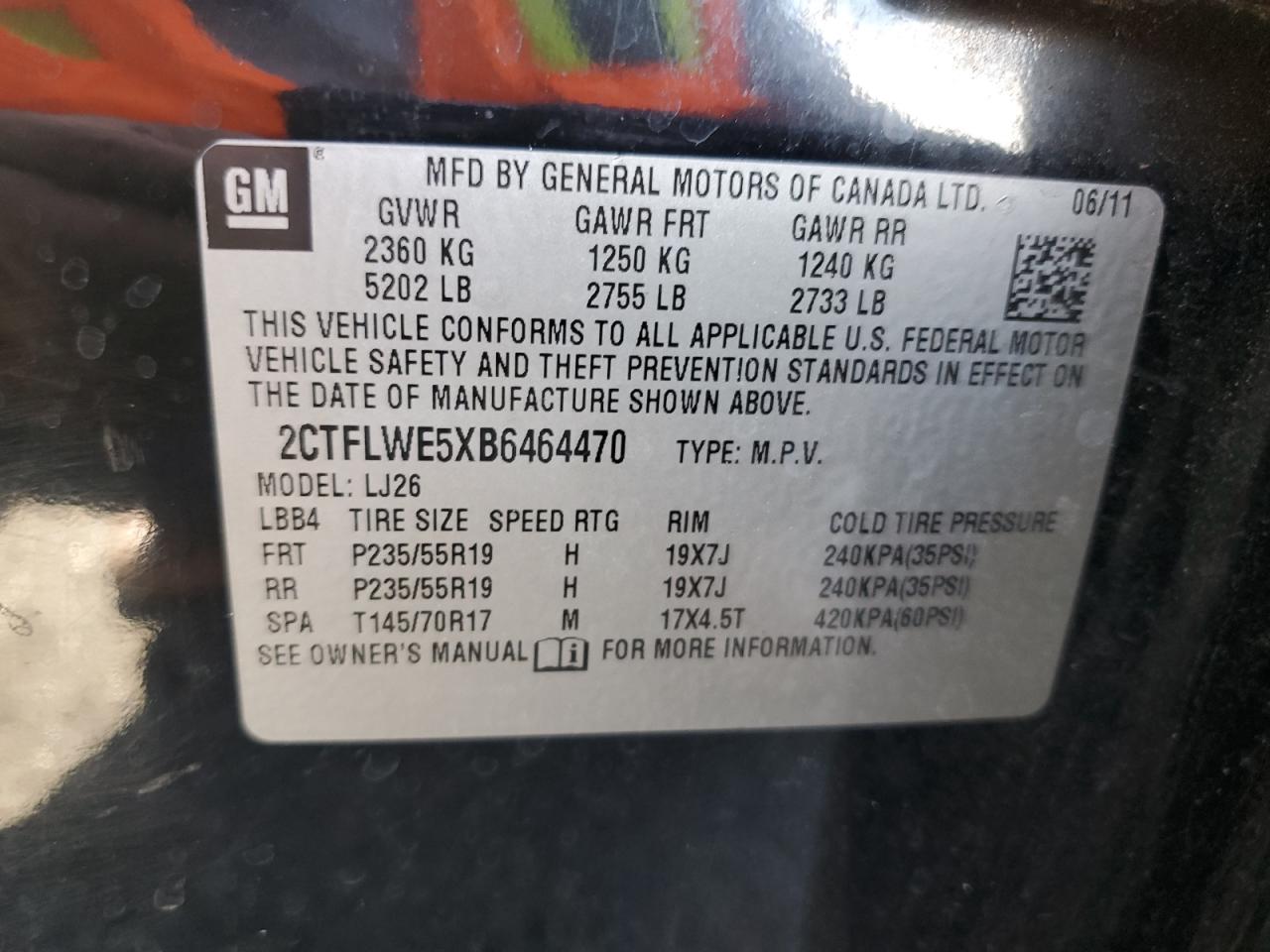 2011 GMC Terrain Slt VIN: 2CTFLWE5XB6464470 Lot: 85880985