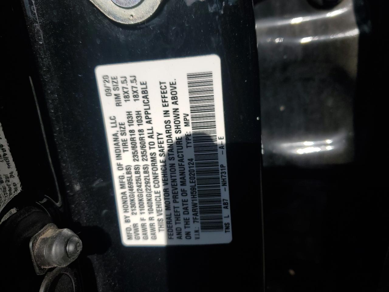 2020 Honda Cr-V Ex VIN: 7FARW1H59LE020124 Lot: 85146645