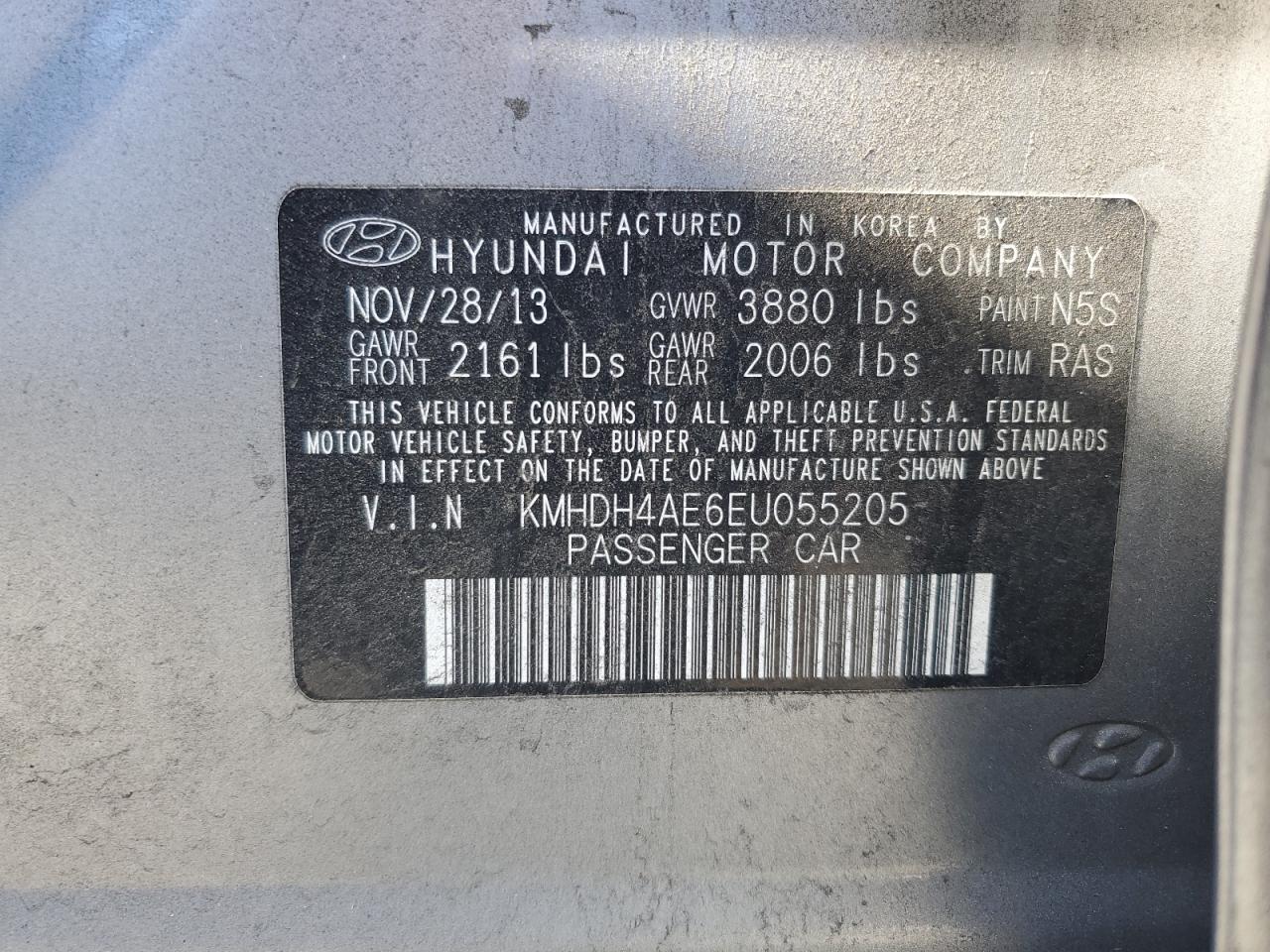 2014 Hyundai Elantra Se VIN: KMHDH4AE6EU055205 Lot: 81859425