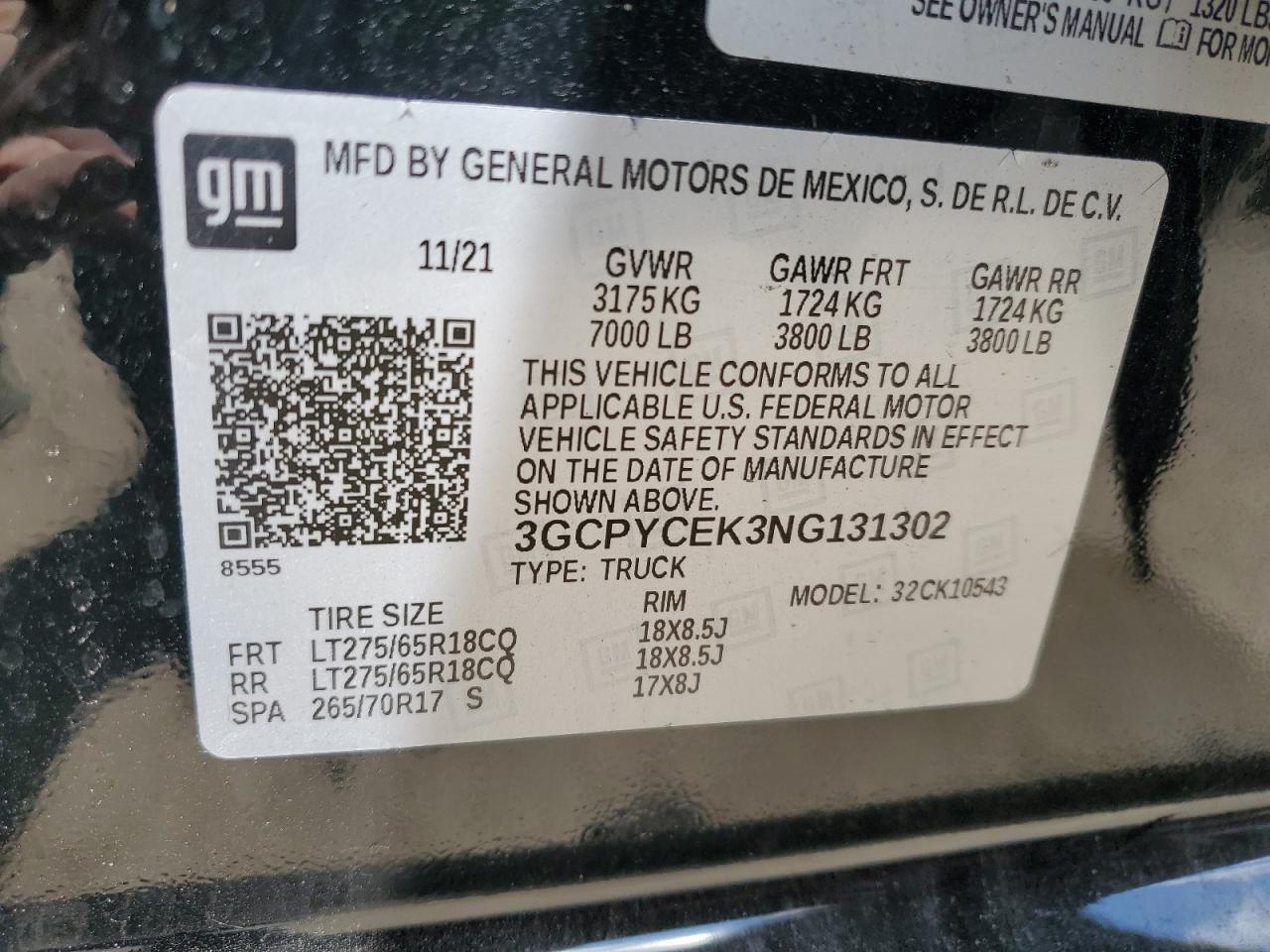 2022 Chevrolet Silverado Ltd K1500 Trail Boss Custom VIN: 3GCPYCEK3NG131302 Lot: 89621915