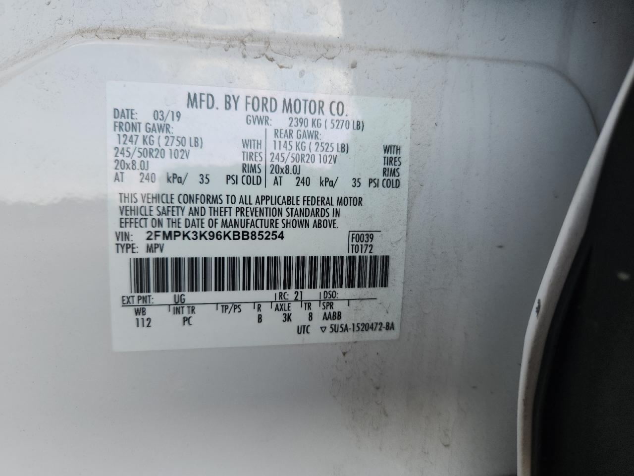 2019 Ford Edge Titanium VIN: 2FMPK3K96KBB85254 Lot: 81971525