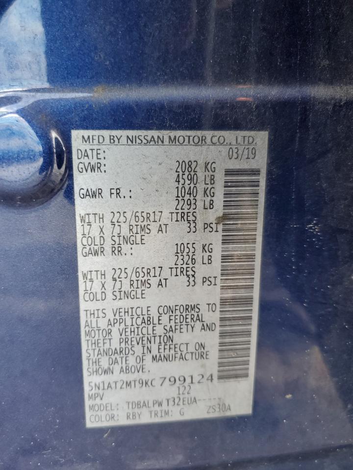 2019 Nissan Rogue S VIN: 5N1AT2MT9KC799124 Lot: 84805895