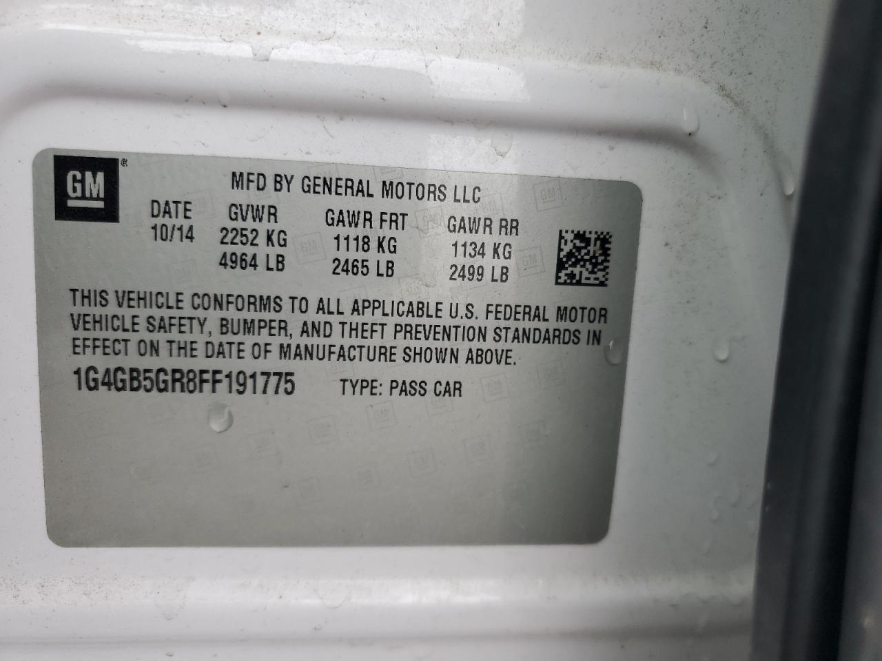 2015 Buick Lacrosse VIN: 1G4GB5GR8FF191775 Lot: 85138405