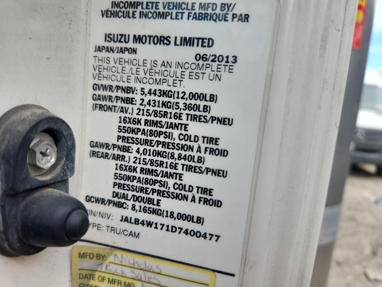 2013 Isuzu Npr VIN: JALB4W171D7400477 Lot: 85931775
