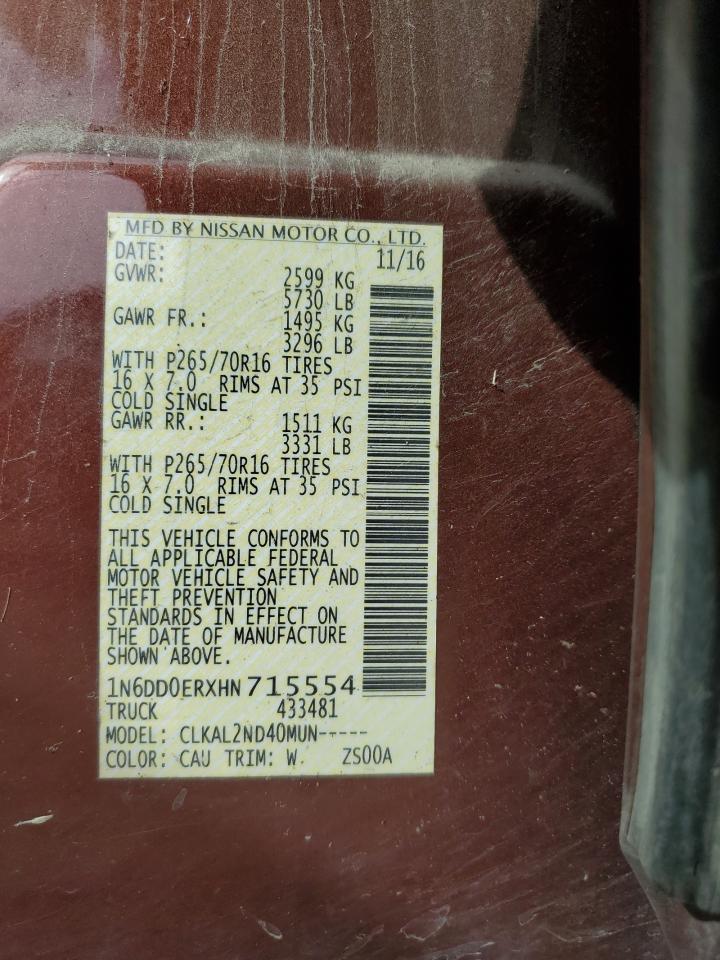 2017 Nissan Frontier S VIN: 1N6DD0ERXHN715554 Lot: 86209575