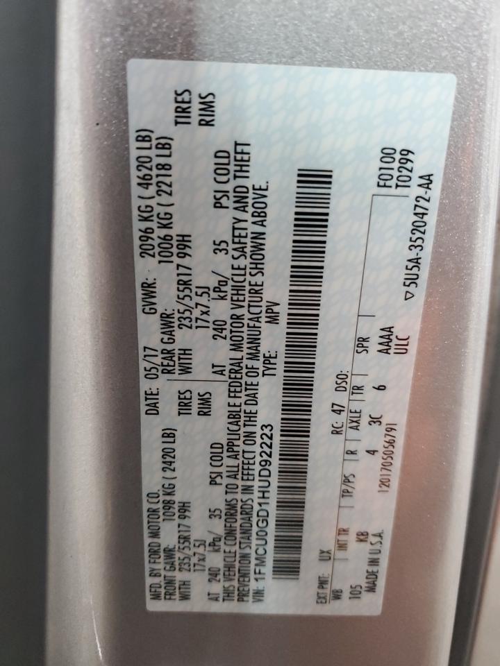 2017 Ford Escape Se VIN: 1FMCU0GD1HUD92223 Lot: 89623965