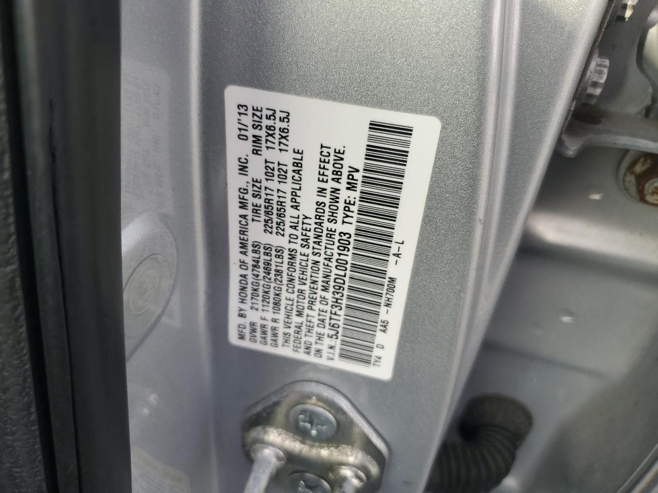 2013 Honda Crosstour Ex VIN: 5J6TF3H39DL001903 Lot: 84721725