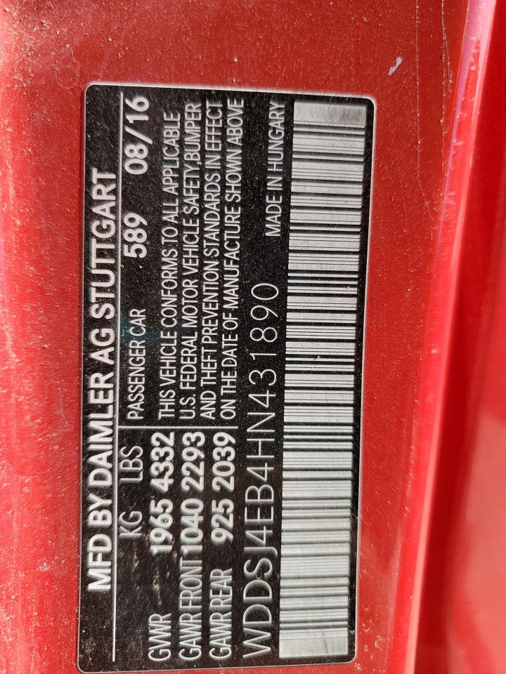 2017 Mercedes-Benz Cla 250 VIN: WDDSJ4EB4HN431890 Lot: 87184735