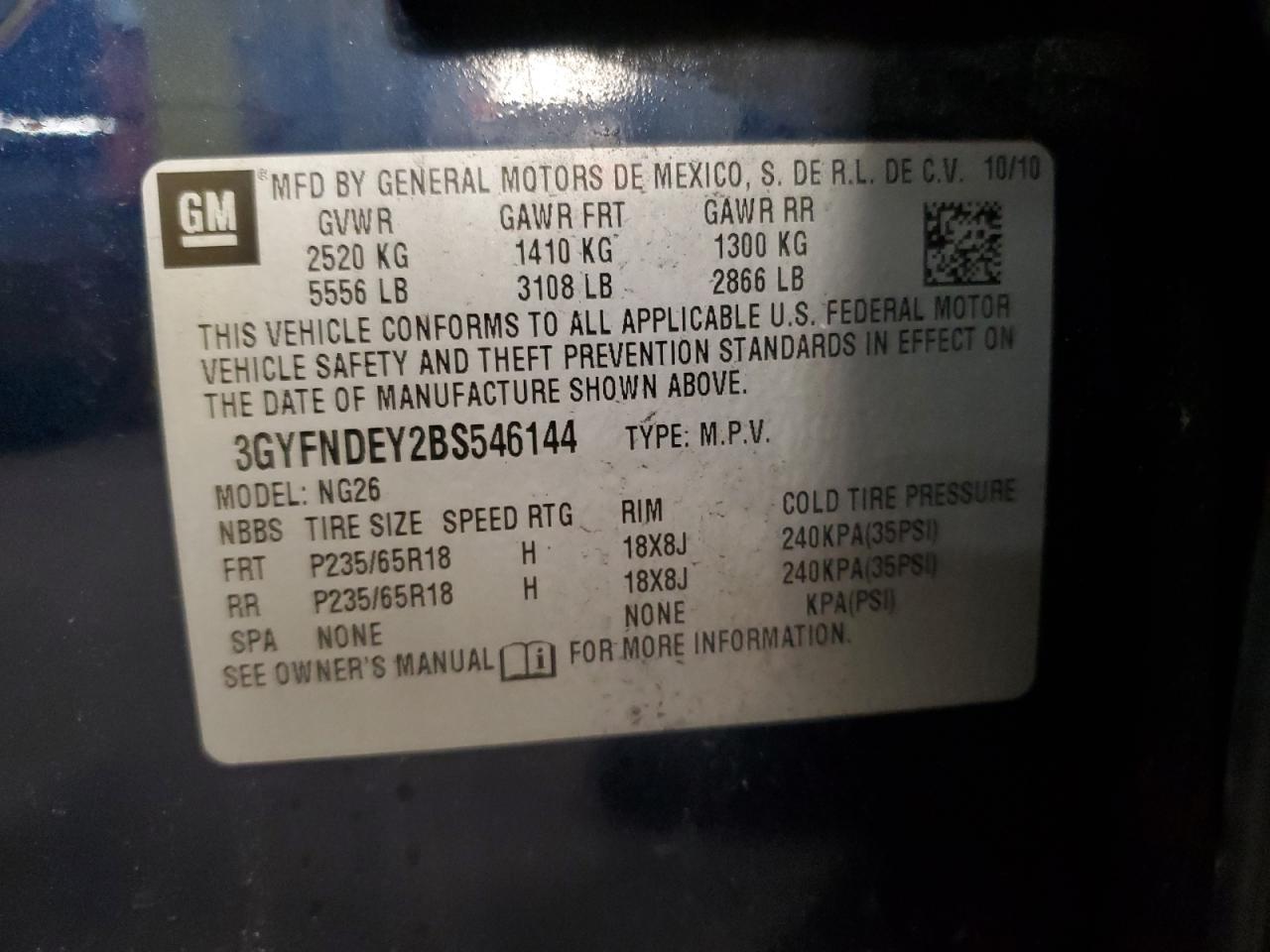 2011 Cadillac Srx Luxury Collection VIN: 3GYFNDEY2BS546144 Lot: 87361645