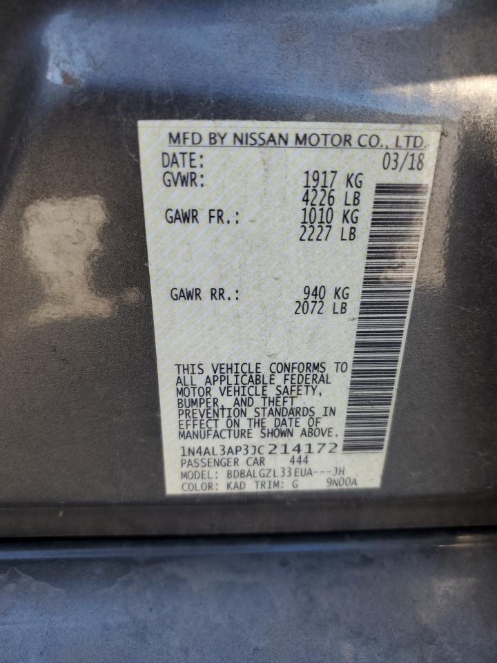 2018 Nissan Altima 2.5 VIN: 1N4AL3AP3JC214172 Lot: 85202025