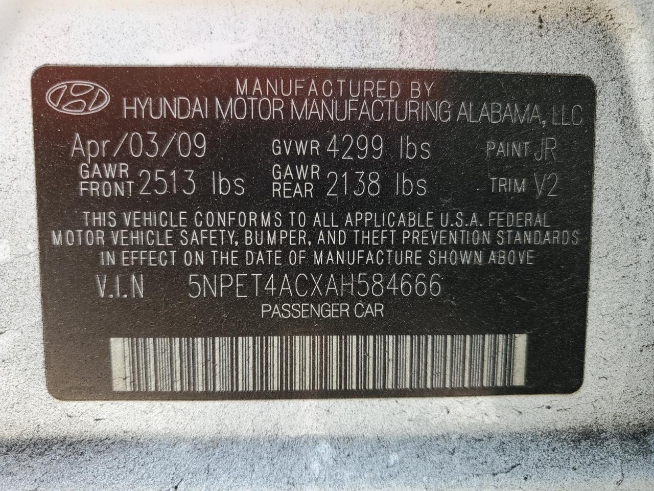 2010 Hyundai Sonata Gls VIN: 5NPET4ACXAH584666 Lot: 84888425