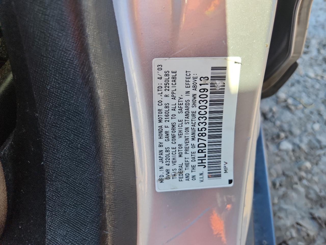 2003 Honda Cr-V Lx VIN: JHLRD78533C030913 Lot: 81872775