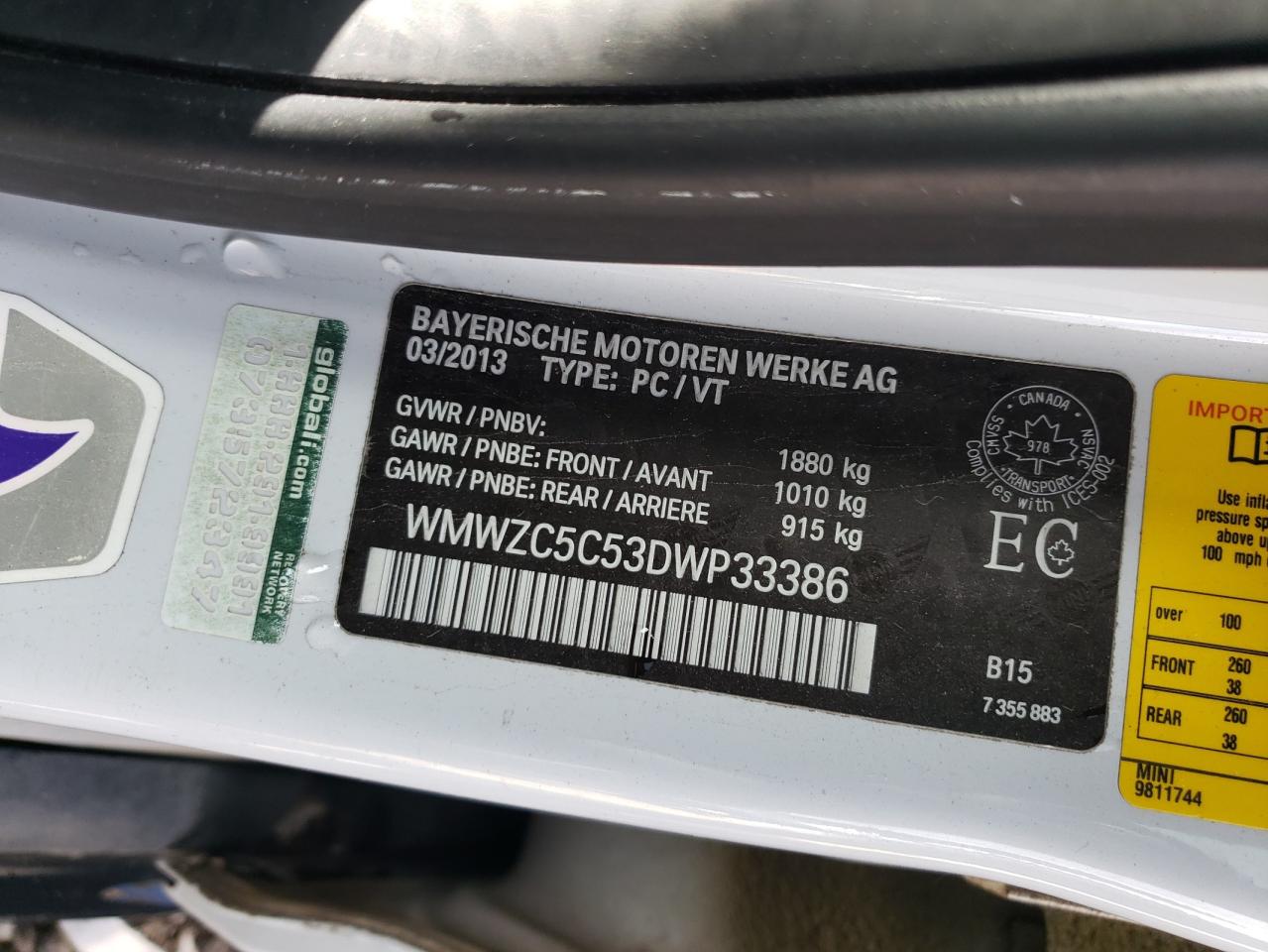 2013 Mini Cooper S Countryman VIN: WMWZC5C53DWP33386 Lot: 90086255