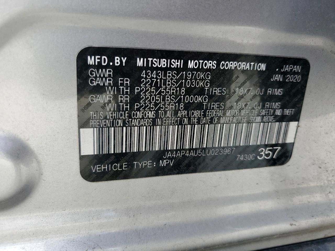 2020 Mitsubishi Outlander Sport Se VIN: JA4AP4AU5LU023967 Lot: 84995425