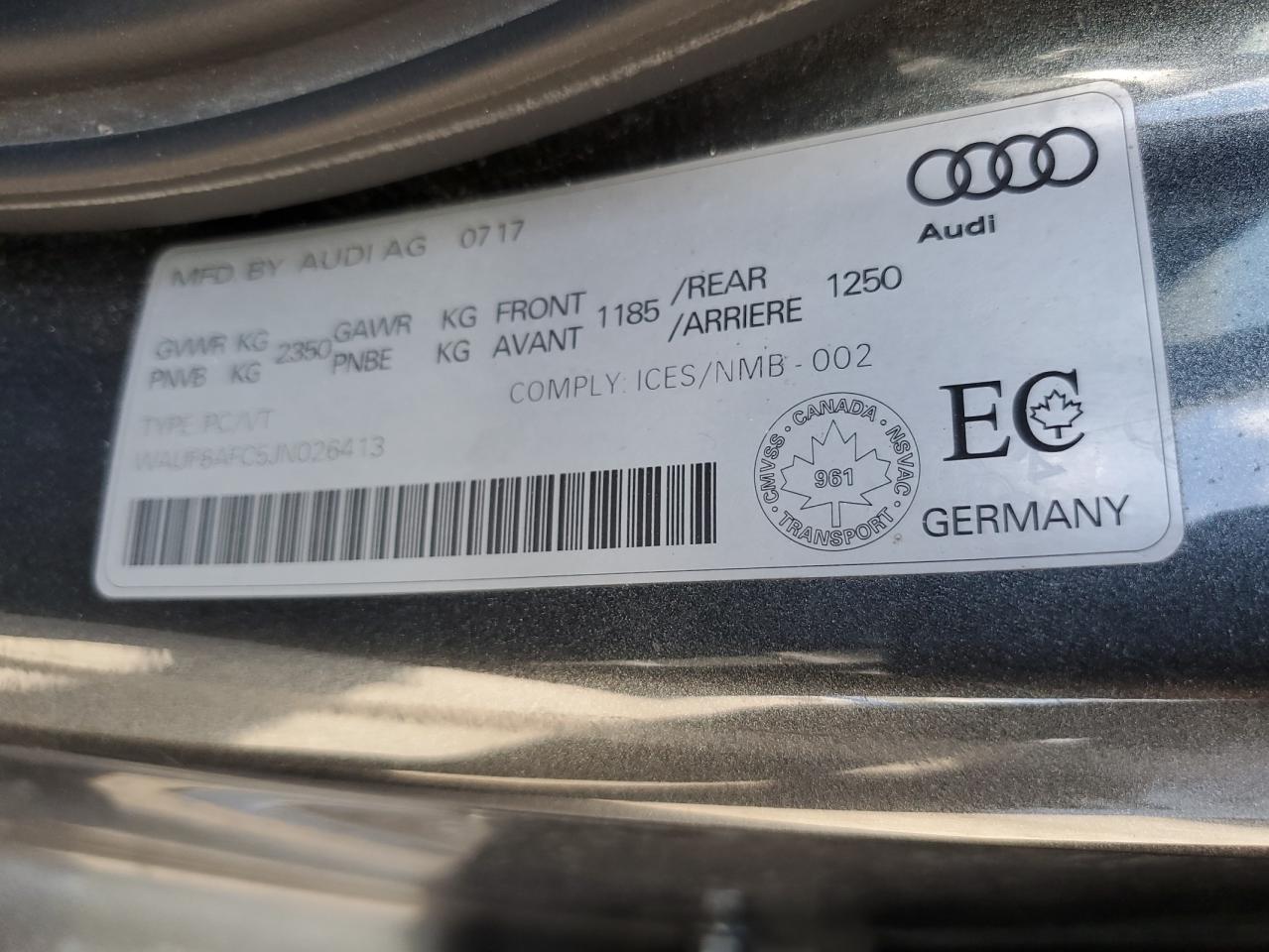 2018 Audi A6 Premium VIN: WAUF8AFC5JN026413 Lot: 85480425
