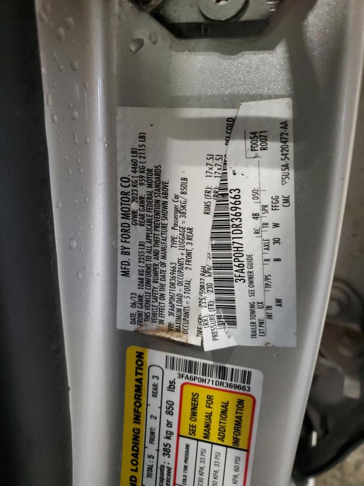 2013 Ford Fusion Se VIN: 3FA6P0H71DR369663 Lot: 85678085