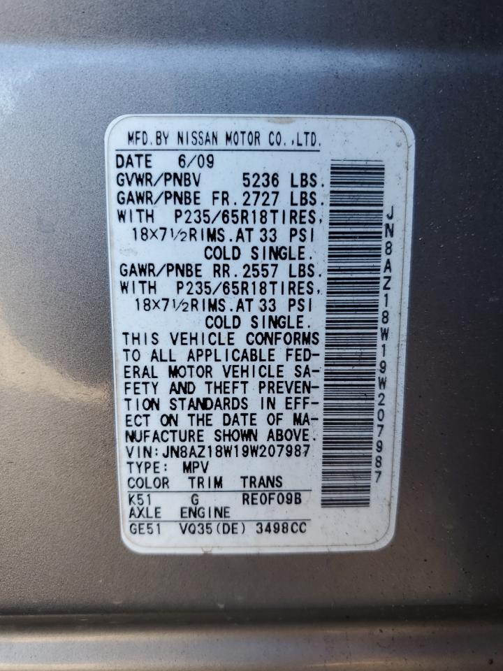 2009 Nissan Murano S VIN: JN8AZ18W19W207987 Lot: 82327405